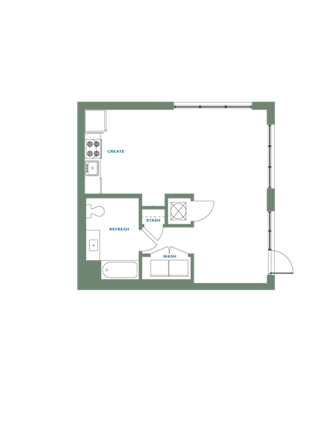 Floor plan for 1 bed, 1 bath, 620 sqft